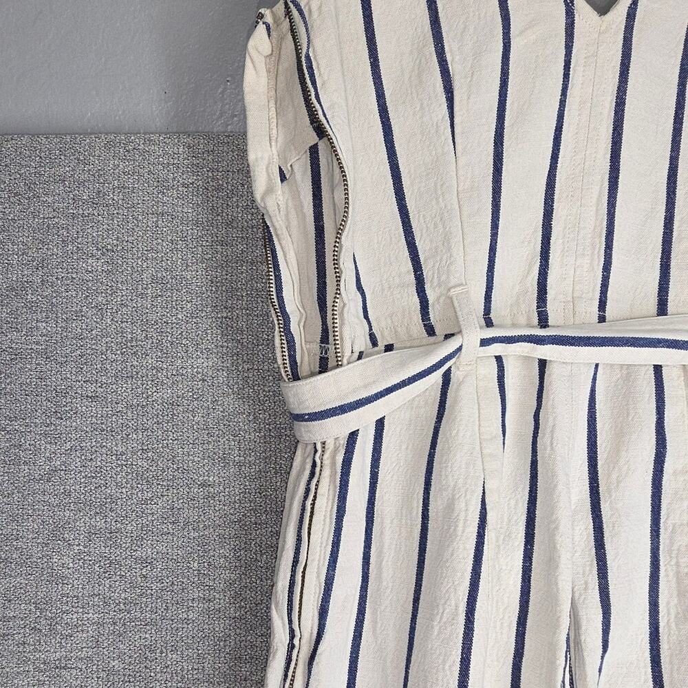 MADEWELL WOMEN'S CASUAL STRIPED WIDE‑LEG JUMPSUIT – SIZE M – WHITE/NAVY STRIPES - Picture 4 of 12